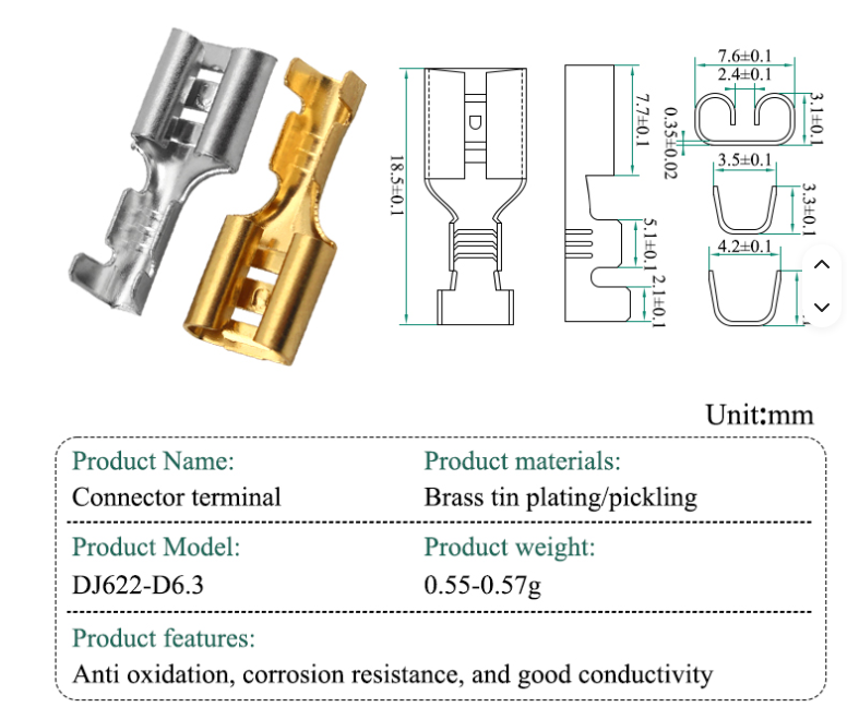 LUGS-TN13-6.3mm (100PCS)Female Crimp Terminal with Wire Range 2.5-4.0mm2