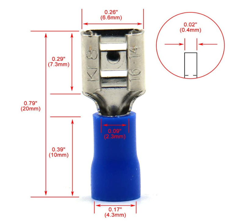 LUGS Wire Connector Electrical Crimp Terminal 16-14 AWG 6.3mm Blue 100PCS