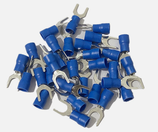 Lugs 100pcs  Blue SV2-5 Pre Insulated Fork Type Terminals Connectors 16-14AWG